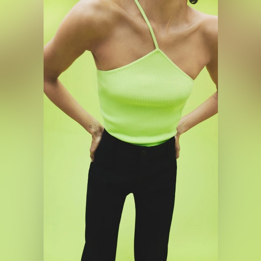Zara  asymmetric top medium sleeveless neon green